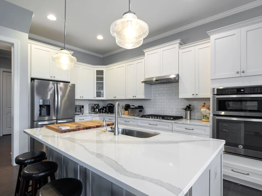 Marble kitchen inspiration showing soft grey veining