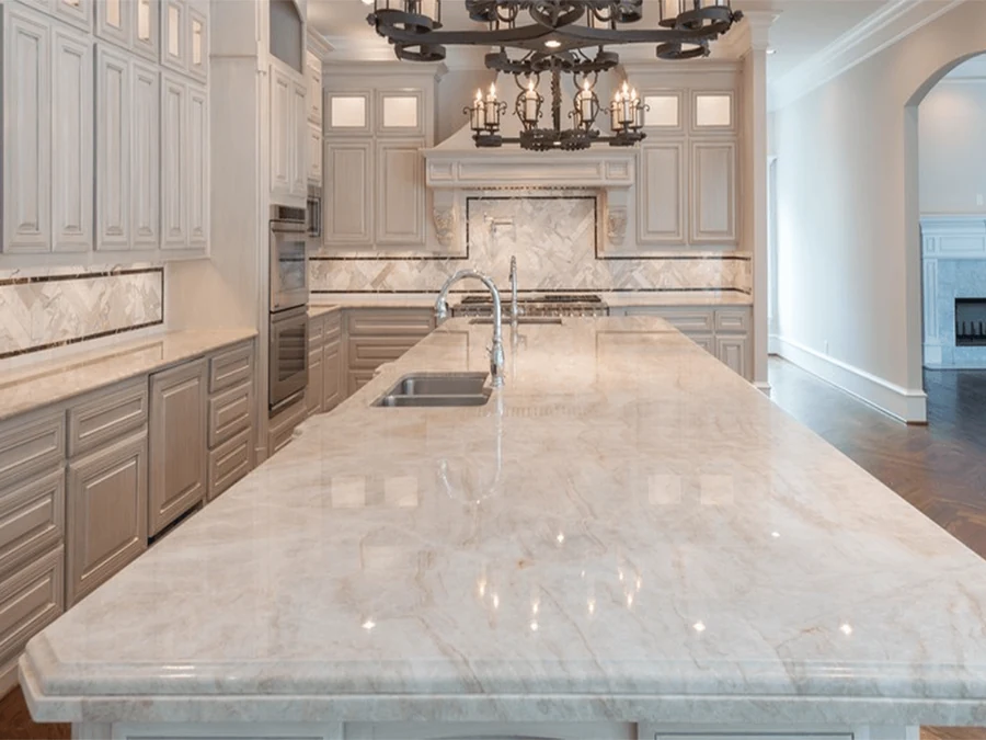 Taj Mahal quartzite kitchen island inspiration
