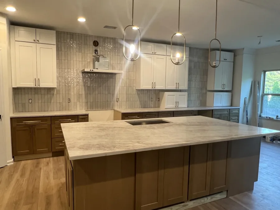 Veined quartz island with dramatic grey movement